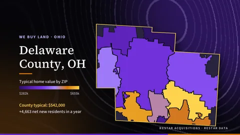 Map of typical home value by ZIP in Delaware County, Ohio