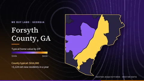Map of typical home value by ZIP in Forsyth County, Georgia