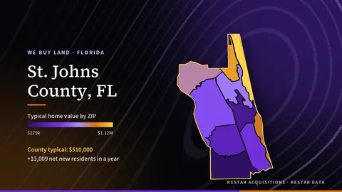 Map of typical home value by ZIP in St. Johns County, Florida