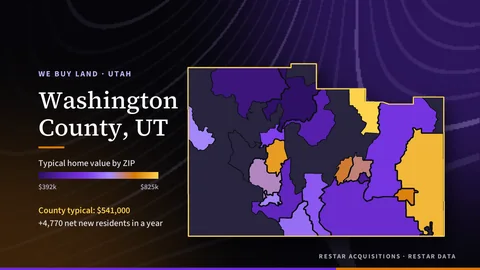 Map of typical home value by ZIP in Washington County, Utah